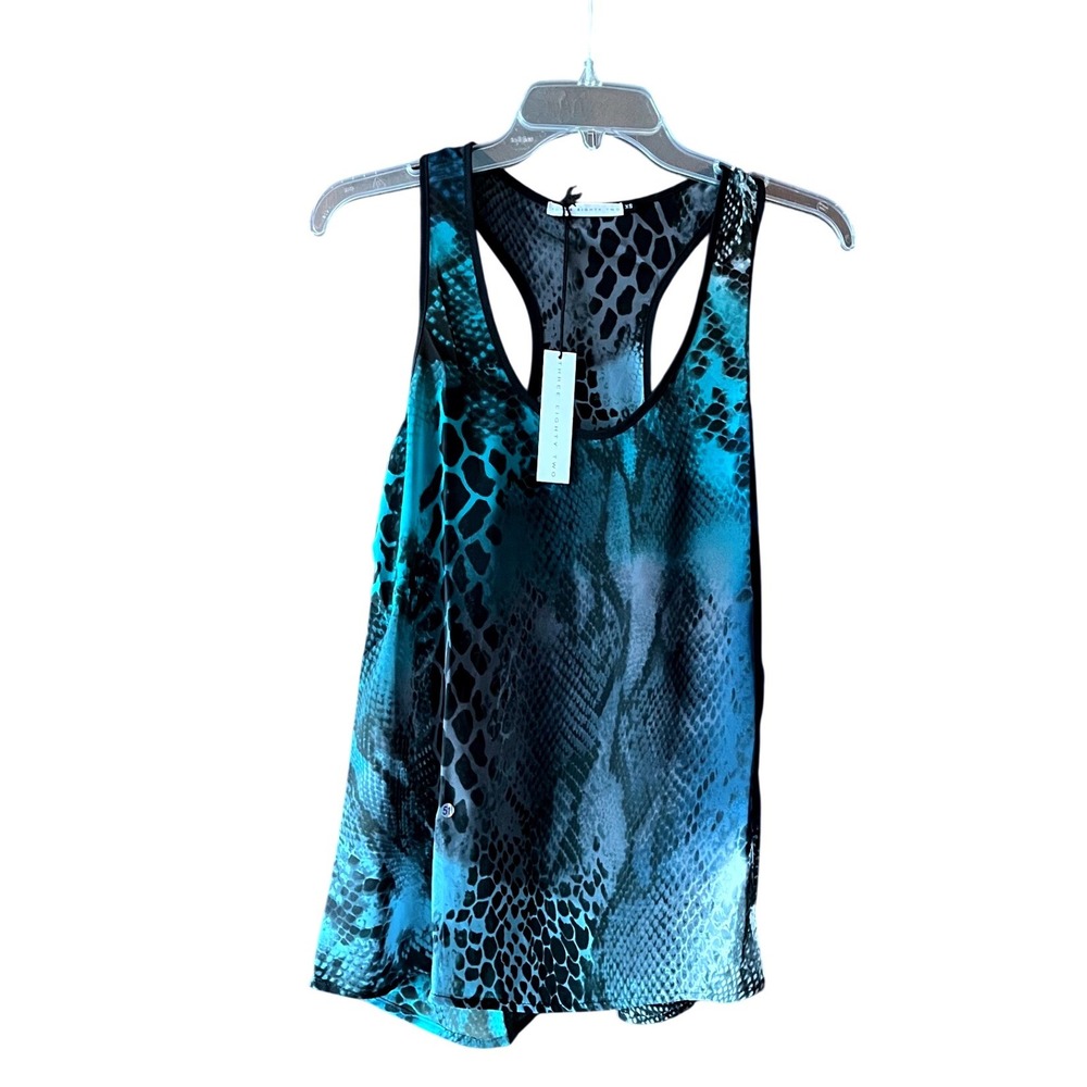 Three Eighty Two Womens Snakeskin Racerback Tank Top Teal‎ Blue XS NEW